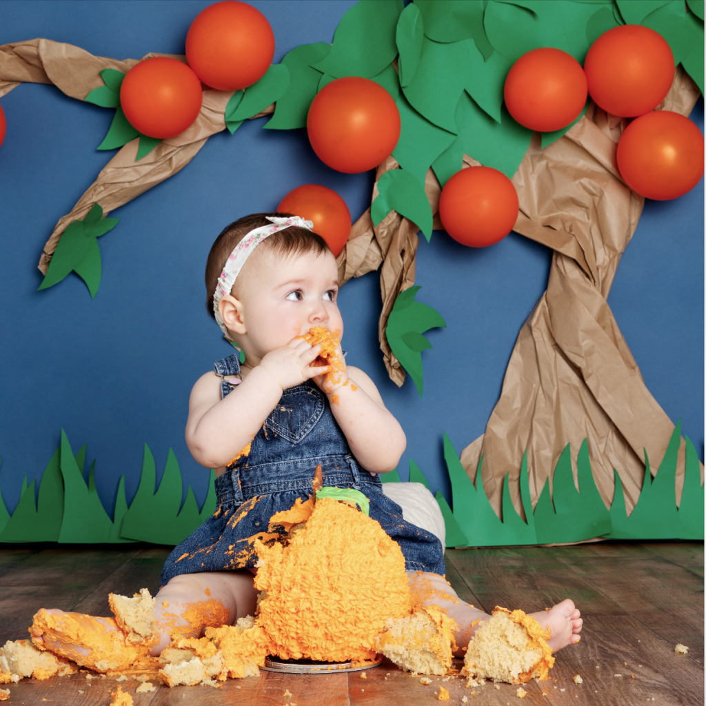 cute baby girl denim fruit orange tree cake smash melbourne
